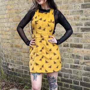 Run & Fly The Bees Knees Twill Pinafore Dress Artsy Boho Goth Dungaree Womens 4